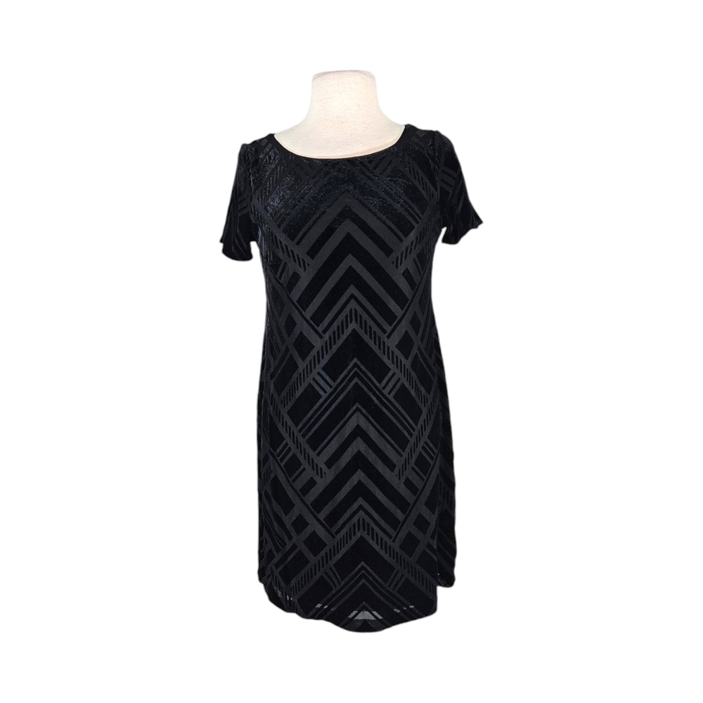 WHBM Black Velvet Geometric Texture Dress